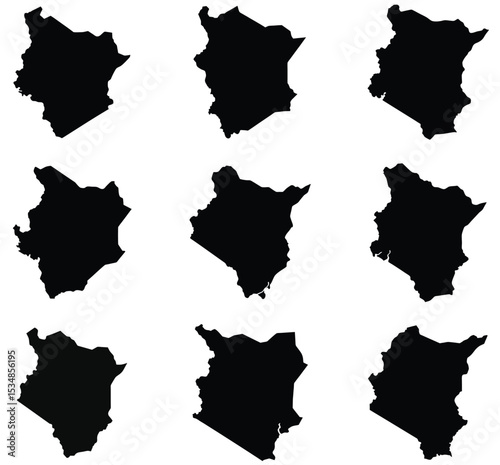 Nine Black Silhouette Maps of Kenya