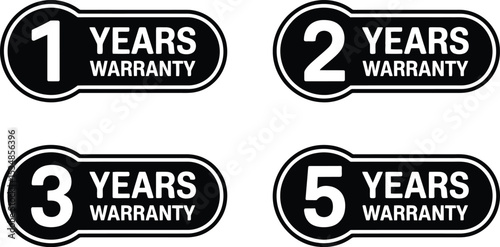 Warranty badges representing 1 2 3 and 5 year coverage for products and services in various industries