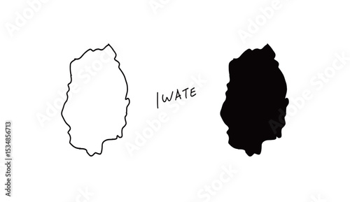 シンプルな岩手県の地図の手書きベクターイラスト