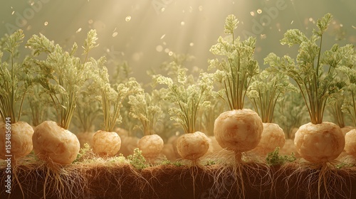 Fresh bunch of carrots growing in the earth with green foliage above creating a rustic farm and garden appeal