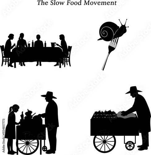 Understanding the slow food movement: local produce, community, and sustainable eating habits today editable stock vector illustration