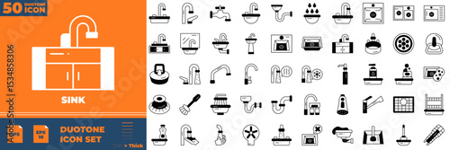 Sink Duotone Editable Icons set. Vector illustration in modern thin duotone style of sink icons: kitchen, interior, house, etc