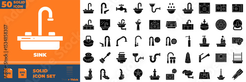 Sink Solid Editable Icons set. Vector illustration in modern thin solid style of sink icons: kitchen, interior, house, etc