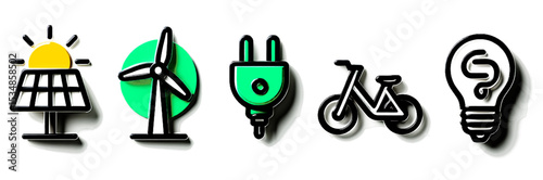 A collection of five environmentally friendly energy icons arranged horizontally