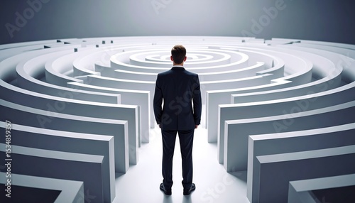 Businessman facing a complex maze