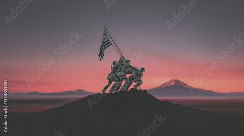 Iconic raising of the flag at sunrise