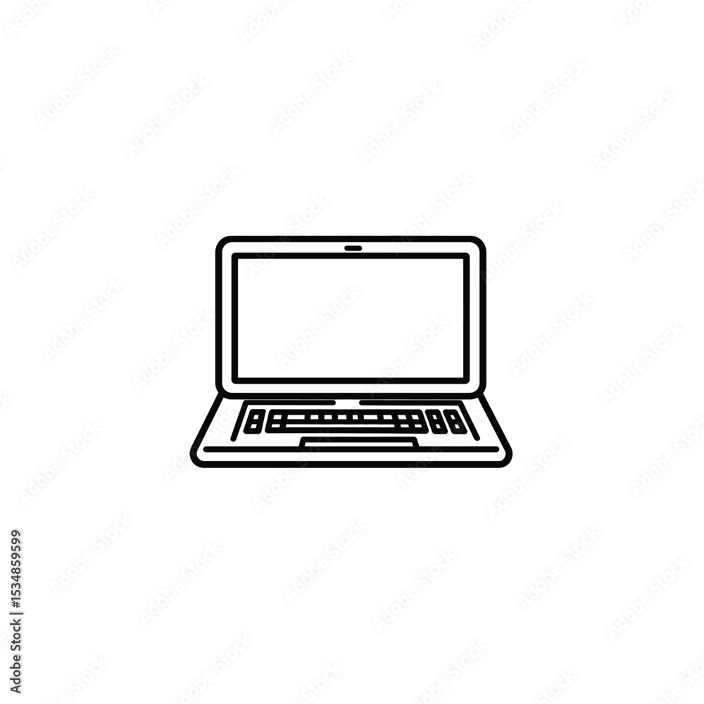 Minimalist Line Art of an Open Laptop with Blank Screen and Keyboard Illustration Minimalist Line Art of an Open Laptop with Blank Screen and Keyboard Illustration