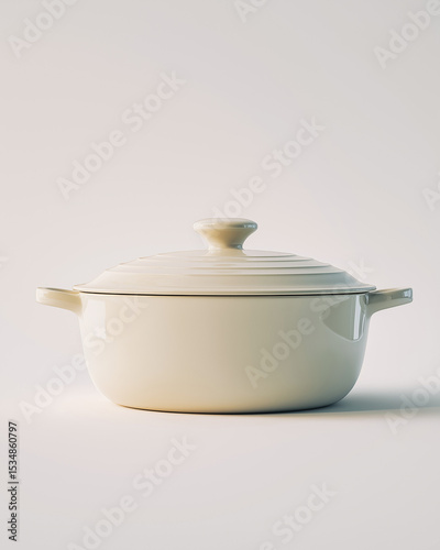 Ceramic casserole dish with lid on white background, soft natural light, perfect for baking visuals, recipe books, or kitchenware product shots