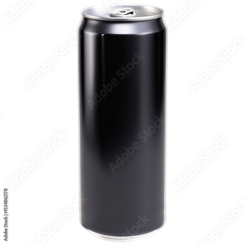 Black aluminum can with closed pull tab isolated on white background