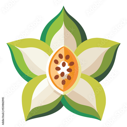 a papaya flower icon with five creamy white petals
