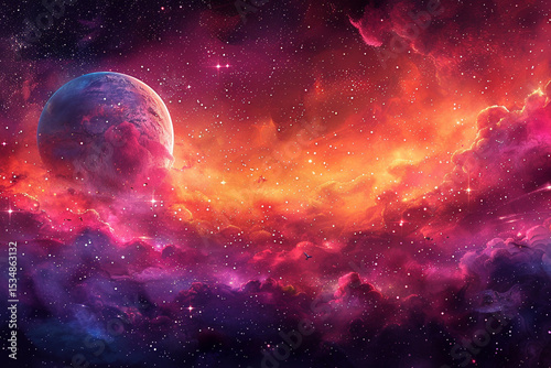 Planets in Outer Space with Cosmic Background and Copy Space