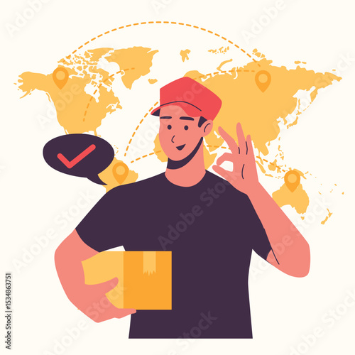 Set of an Supply Chain Worldwide Shipping Character Illustration