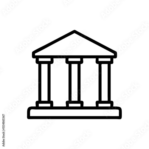 Classic Bank Building Line Icon – Minimalist Black Outline of Financial Institution with Columns for Banking and Finance Apps or Web Design