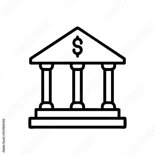 Classic Bank Building Line Icon – Minimalist Black Outline of Financial Institution with Columns for Banking and Finance Apps or Web Design