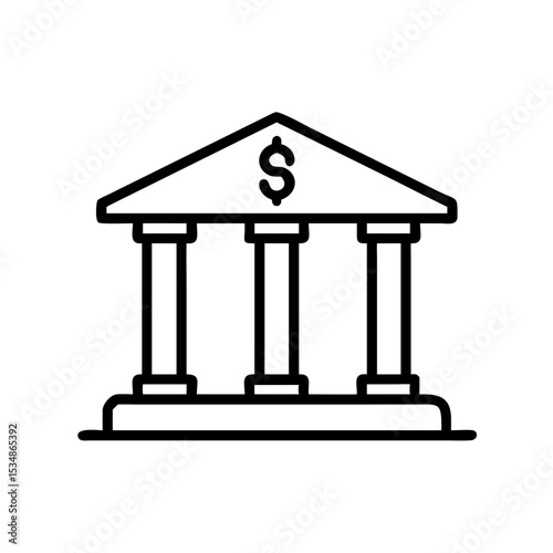 Classic Bank Building Line Icon – Minimalist Black Outline of Financial Institution with Columns for Banking and Finance Apps or Web Design