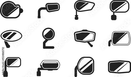 Vector collection of black and white side mirrors for various vehicles and designs