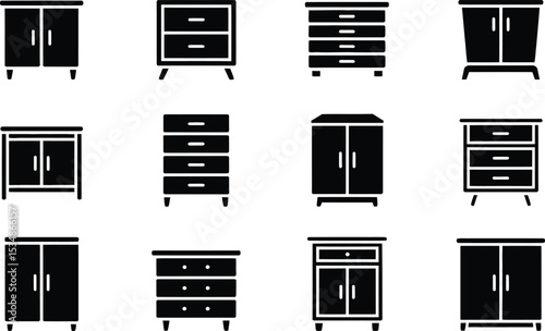 Collection of black and white flat style furniture icon set designs