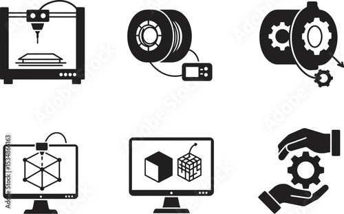 Exploring the world of d printing technology and design innovation for advanced manufacturing solutions editable stock vector illustration