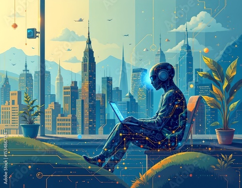 Exploring the future of technology a virtual experience of a tech enthusiast in a futuristic urban landscape