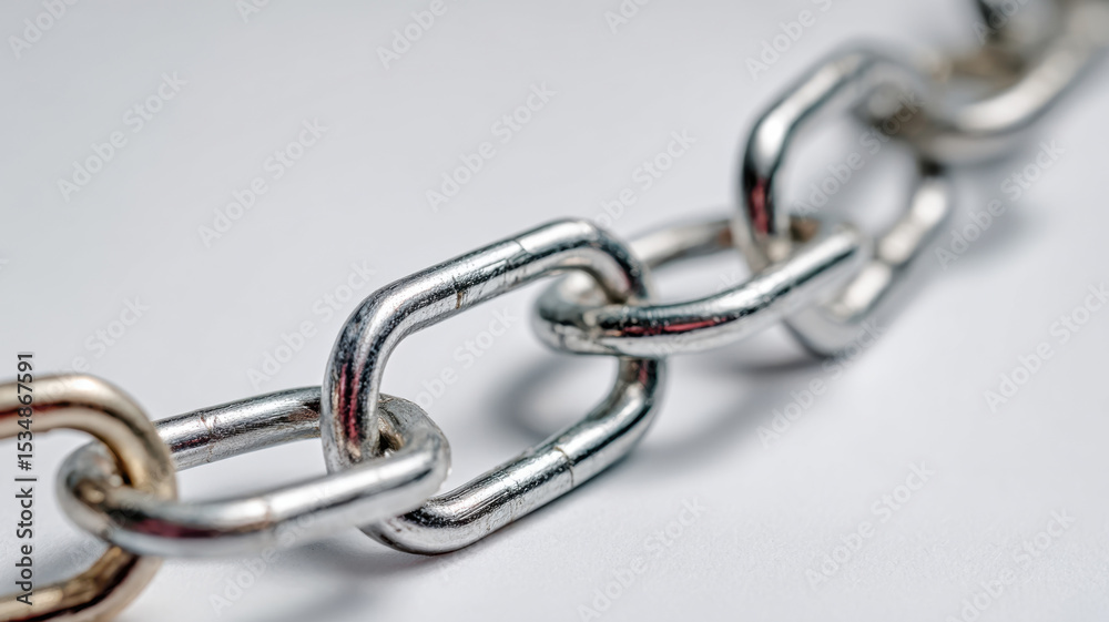 Fototapeta premium Close-up of a metal chain, symbolizing connection and strength. The links are interconnected, creating a visual representation of unity