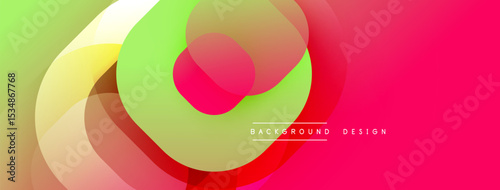 Abstract colorful shapes overlap, creating dynamic visual effect. Gradient hues blend smoothly, forming modern background design.