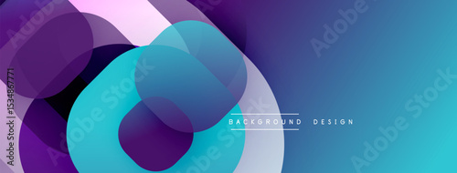 Abstract composition featuring overlapping circles, gradients. Blue, purple hues dominate design. Modern aesthetic, clean lines present.