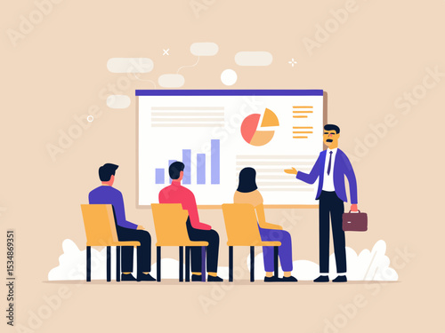 Business Presentation with Charts and Graphs Man Presenting to Audience Corporate Meeting Training Session Business Strategy Data Analysis and Growth