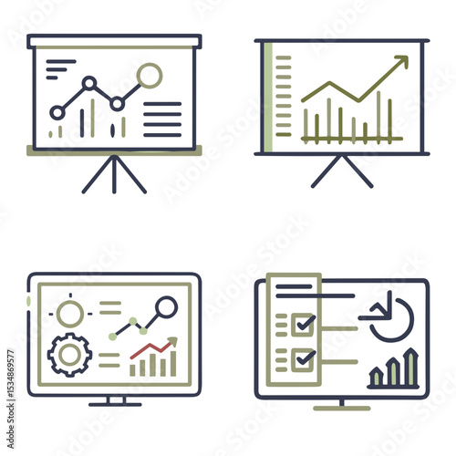 Business Analytics Graph and Data Visualization Icon Set for Corporate Presentations, Financial Reports, and Marketing Strategy Dashboards