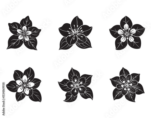 set of a guava flower icon with white petals and a cluster