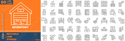 Inventory Line Editable Icons set. Vector illustration in modern thin line style of inventory icons: distribution, shipping, transportation, etc