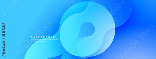 Abstract blue background. Smooth shapes overlap creating dynamic visual effect. Gradient transitions offer depth, modern aesthetic.