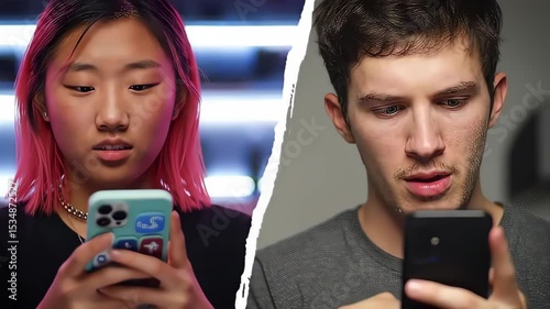 Digital Disconnect: Two People Lost in Phones, A Commentary on Modern Tech-Obsessed Life, Social Isolation, and Dependence on Technology.