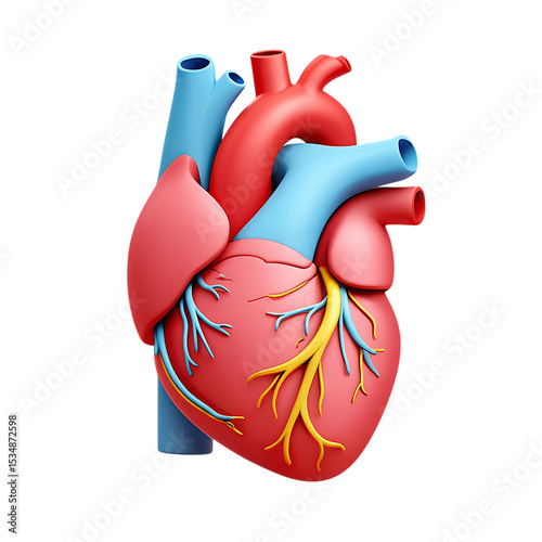 Stylized 3d render of a human heart isolated on white background