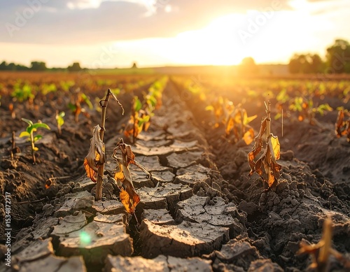Dried-out crops at sunset