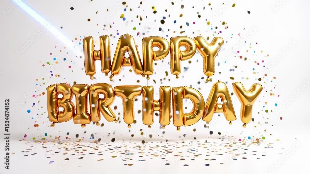 Luxurious Golden Balloon Happy Birthday 3D Animation perfect for festive celebrations greetings cards and birthday invitations adding a touch of elegance and sophistication