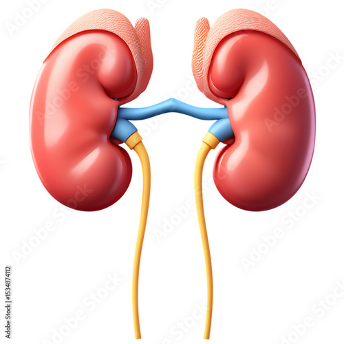 Human kidneys with ureters 3d medical illustration isolated on white background