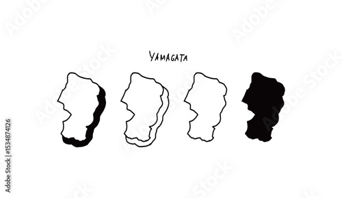 立体的な山形県の地図の手書きベクターイラスト