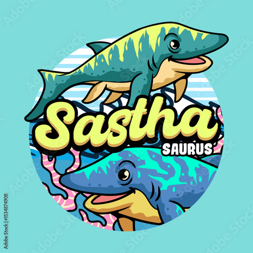 Cute shastasaurus aquatic Dinosaur Character Mascot in Vector Cartoon Illustration