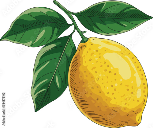 Vibrant Lemon Illustration Fresh Citrus Fruit with Leaves