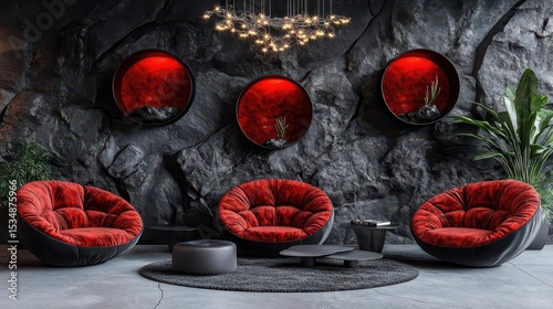 Red Velvet Cave Lounge Interior Design