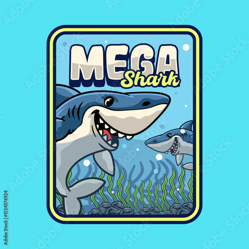 Cute Megalodon Aquatic Character Mascot in Vector Cartoon Illustration