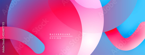 Abstract fluid shapes, vibrant colors blend. Pink, blue, purple gradients create modern design. Smooth curves overlap, dynamic composition.