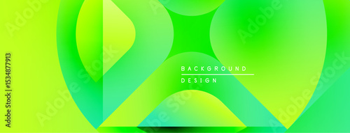 Abstract vibrant green background. Overlapping shapes create dynamic visual effect. Modern design elements present smooth gradients.