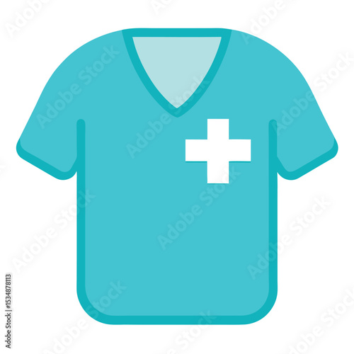 Medical Scrubs Shirt Icon - Healthcare Uniform, Doctor or Nurse Apparel with Cross Symbol Vector