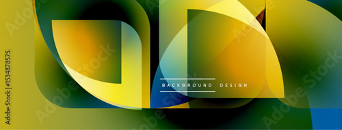 Abstract fluid shapes, vibrant yellow, green hues. Modern design elements create dynamic composition. Text reads background design.