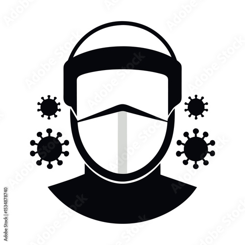 Person with Face Shield and Mask Icon - Virus Protection and Public Health Safety Vector Art