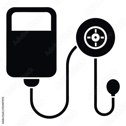 Blood Pressure Monitor with Gauge Icon - Medical Device for Health Check and Diagnostics Silhouette