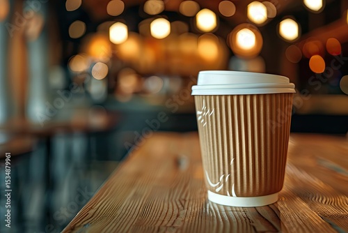 High Quality Image of Closeup of a Biodegradable Coffee Cup in a Cafe