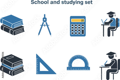 School studying set education vector learning mathematics calculator compass student tools 100 editable stock vector illustration