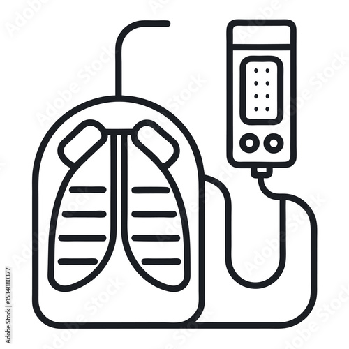 Lung Function Test Machine Outline Icon - Pulmonology, Respiratory Diagnostics, and Medical Health